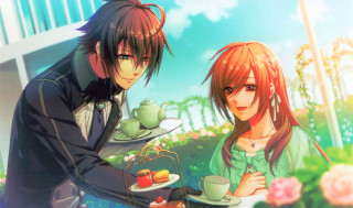 Man woman sitting table teapot - official art free wallpaper for desktop