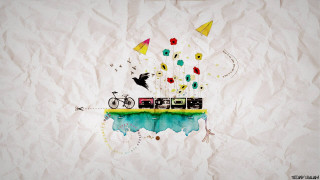 Train bike bird flying painting - a piece of paper free wallpaper for desktop