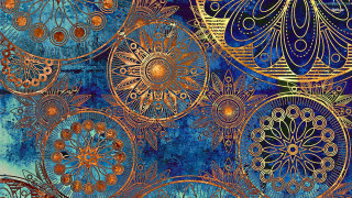 Blue gold circles flowers background 2 - exquisite detail free wallpaper
