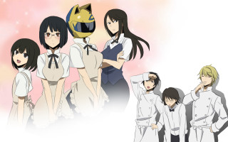 Anime girls pink background cat 2 - top of them free wallpaper