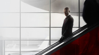 Man suit escalator airport terminal - a plane in the background free wallpaper for desktop