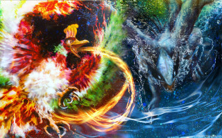 Dragon bird water splash painting - a splash of paint free wallpaper