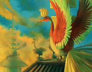 Bird roof sky background clouds - painting free wallpaper