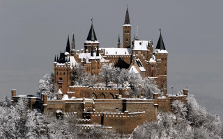 Castle snow roof towers trees - medieval free wallpaper for desktop