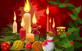 Christmas candles holly snowman ornaments - a christmas scene free wallpaper