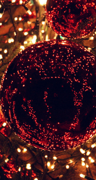 Red ball christmas tree lights - a red ball free wallpaper for mobile