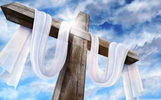 Cross white ribbon sky background 3 - a white ribbon free wallpaper