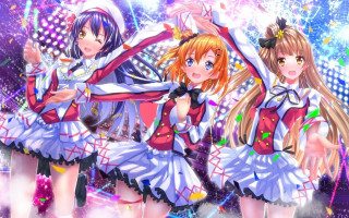 Anime girls dancing fireworks colorful - short skirt free wallpaper