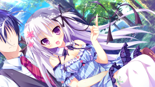 Anime characters forest trees flowers - a couple of anime characters free wallpaper