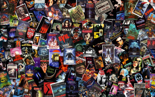 Movie collage posters stickers wall - a wall in a room free wallpaper