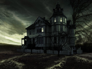 Creepy house gothic matte painting - a dark sky in the background free wallpaper
