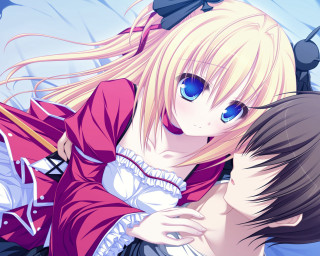Anime couple hugging blue eyes 2 - a couple of anime characters free wallpaper