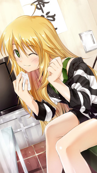 Girl sitting counter glass milk - her other hand free wallpaper for mobile