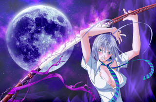 Anime girl sword fullmoon purple - a anime girl holding free wallpaper