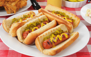 Hot dogs mustard relish fries - hot free wallpaper
