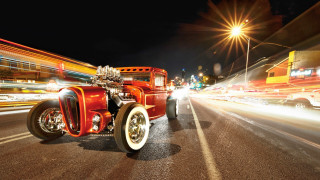 Red car night traffic bright - kodachrome free wallpaper