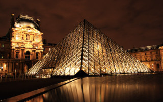 Large glass pyramid night building 2 - a cubist painting free wallpaper