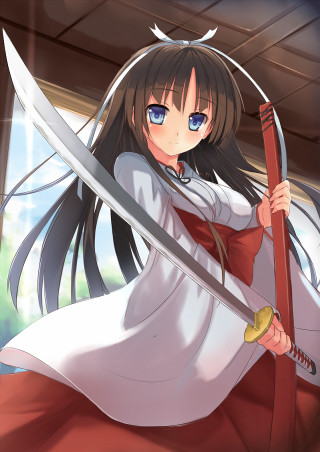 Woman sword red dress katana - her head free wallpaper for mobile