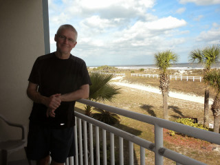 Man balcony palm tree beach - dick bickenbach free wallpaper