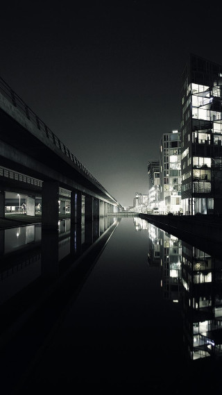 Train night tall buildings reflection - andreas gursky free wallpaper for mobile