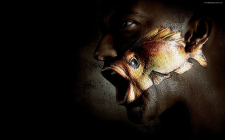 Man painted face fish dark - his mouth open free wallpaper