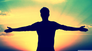 Man sunset arms outstretched hands 2 - his hands out free wallpaper