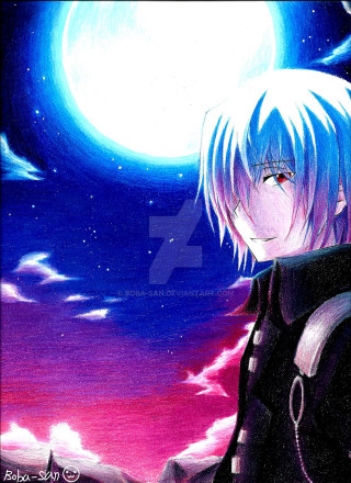 Man blue hair full moon - a full moon in the background free wallpaper for mobile