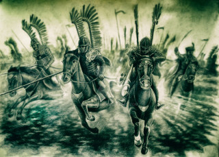 Man riding horsemen horseback drawing - another man free wallpaper