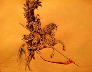 Man horse sword spear blood - spot free wallpaper