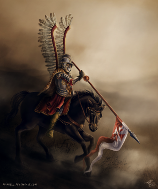 Man horse sword flag painting - dark fantasy art free wallpaper for mobile