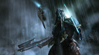Woman sword dark environment sky - warframe armor free wallpaper