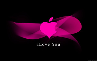 Pink apple heart i love - side and the words free wallpaper