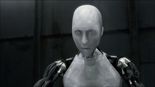 Robot white face black body - chest free wallpaper