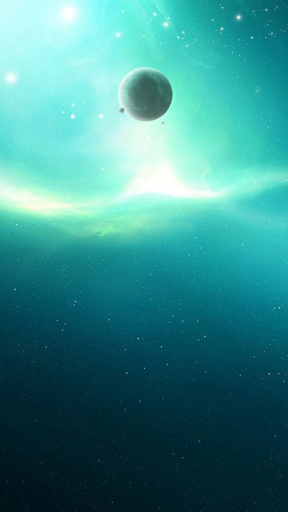 Space scene planet star sky - a green glow free wallpaper for mobile