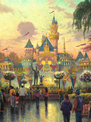 Castle people walking sunset dawn - a stage free wallpaper for mobile