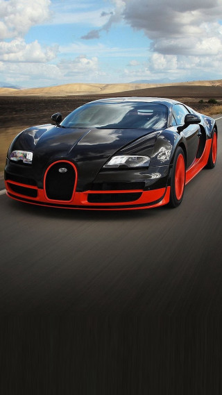 Bugatti road sky background clouds - a red stripe free wallpaper for mobile