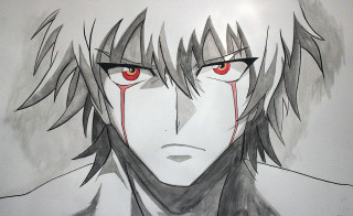 Man red eyes black scarf - a black collar free wallpaper