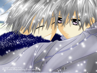Anime couple kissing snow falling - the snow free wallpaper