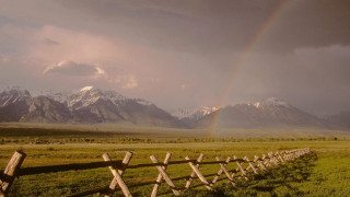 Rainbow fence field mountains background - ansel adams free wallpaper for desktop