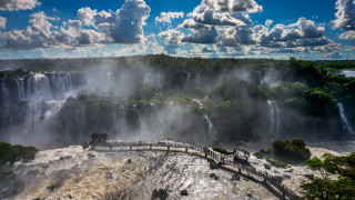 Bridge river waterfall clouds sky - a bridge over a river free wallpaper
