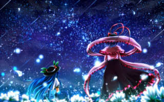Anime couple snow night sky - star and snow free wallpaper