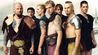 Men armor tattoos group standing - post grunge free wallpaper