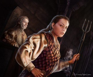 Woman holding staff man cave - epic fantasy character art free wallpaper