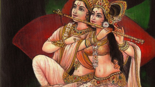 Two women indian garb flute - a painting free wallpaper for desktop