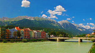 Bridge river mountain foreground buildings - heidelberg school free wallpaper