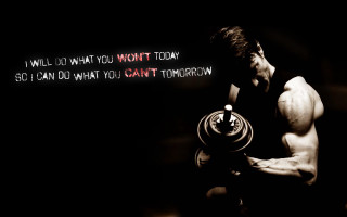 Man holding dumbbell quote on - realism free wallpaper