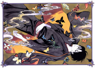 Woman black coat butterflies surrounded - aubrey beardsley free wallpaper