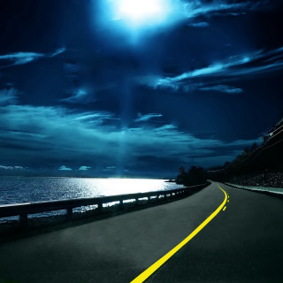 Road yellow line ocean sun - a yellow line free wallpaper for tablet
