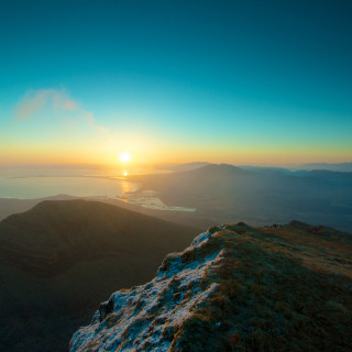 Mountain sunset person water view - free sunset wallpaper for tablet