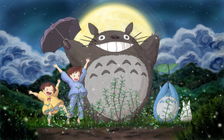 Cartoon umbrella person totoro scene - a cartoon scene free wallpaper